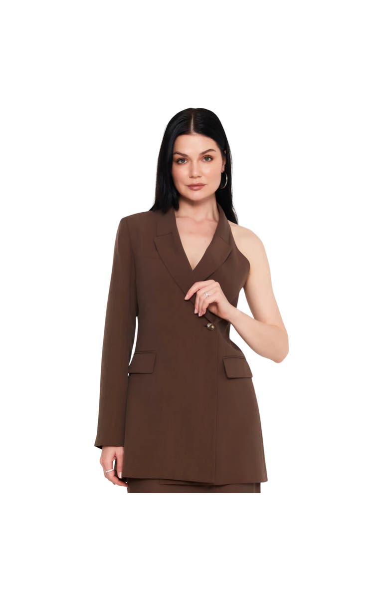 AKALIA Julie One Shoulder Blazer, Alternate, color, Brown