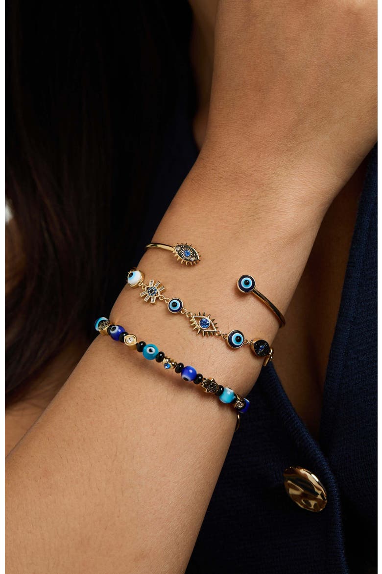 Evil Eye Beaded Bangle Bracelet, Alternate, color, Gold Blue