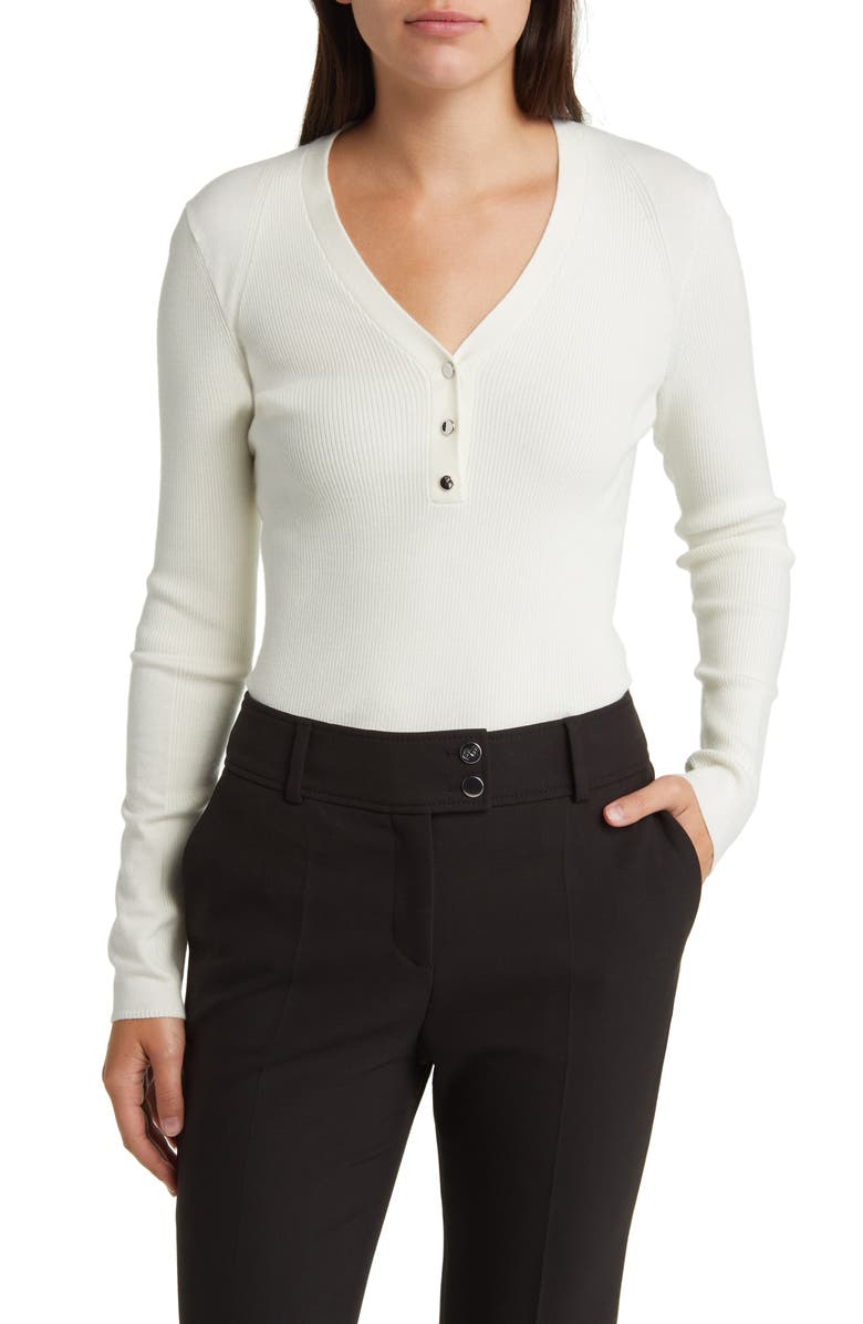 BOSS Faramena Rib Henley Sweater, Main, color, 
