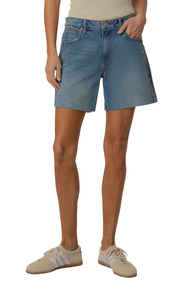 Hailey Raw Hem High Waist Denim Bermuda Shorts, Main, color, NOVEL