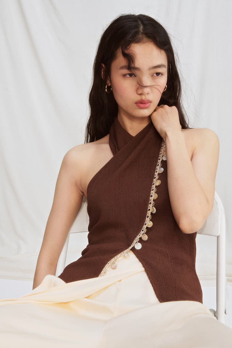 Wrap-detail Satin Trousers, Alternate, color, Cream