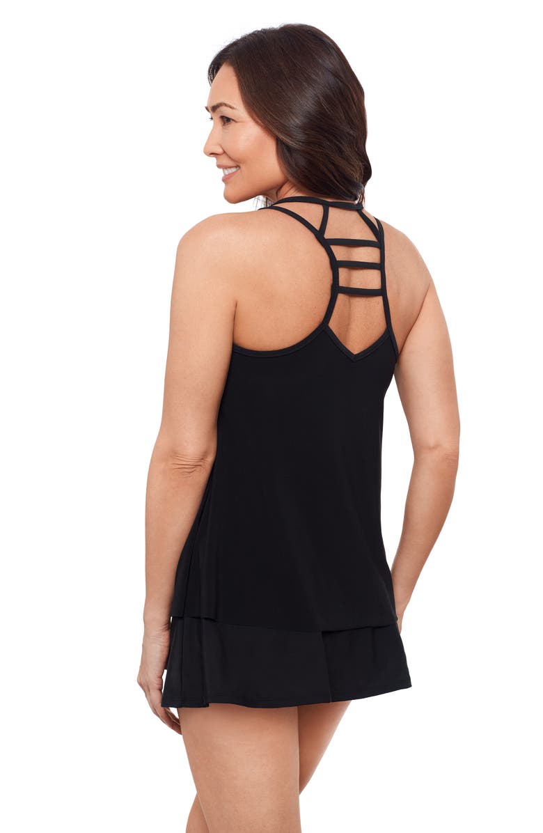 Aqua Green V-Neck Ladder Trim Racerback Full Coverage Tankini Swimsuit Top, Alternate, color, Black