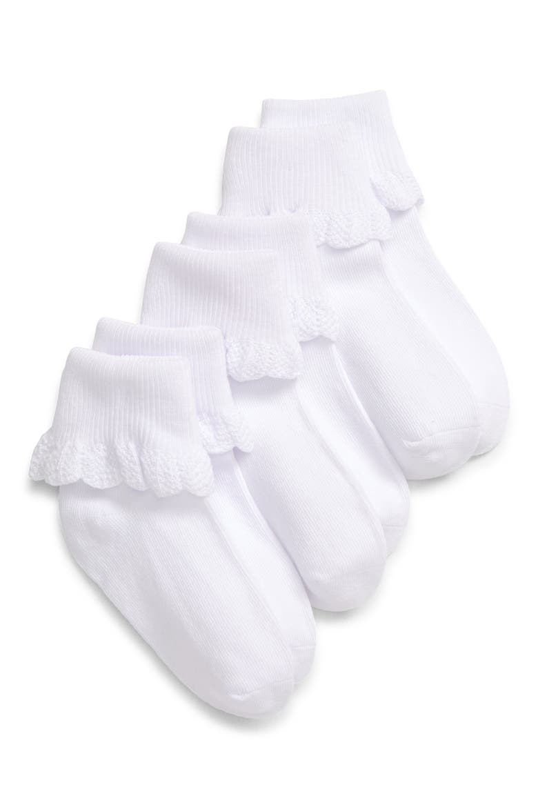 Kids' Scallop 3-Pack Socks, Main, color, WHITE