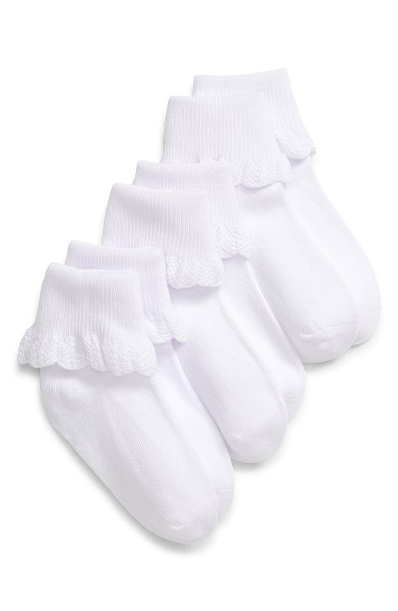Nordstrom Kids' Scallop 3-Pack Socks, Main, color, White