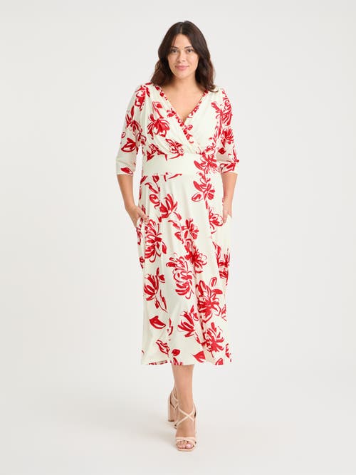 Scarlett & Jo Helena Jersey Midi Dress in Ivory Red at Nordstrom, Size 12