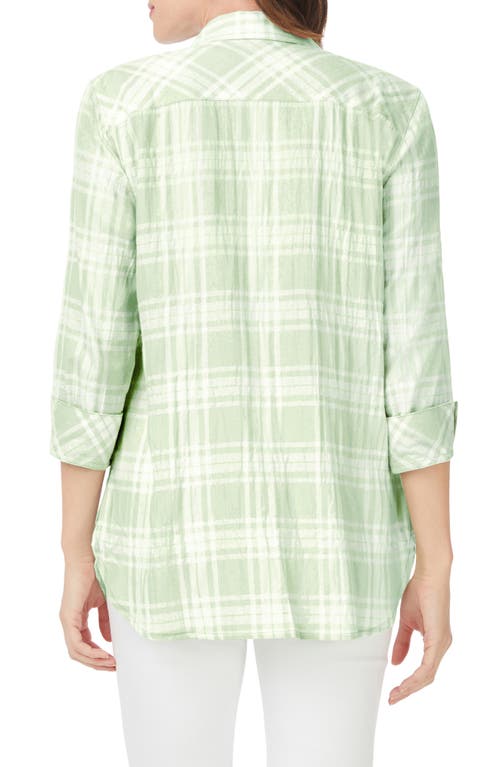 Foxcroft Germaine Plaid Tunic Blouse In Sea Mist