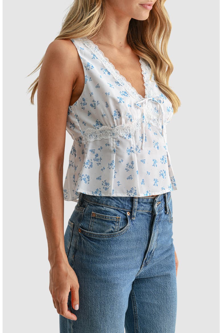 Lace Trim Pleated Sleeveless Top, Alternate, color, IVORY BLUE