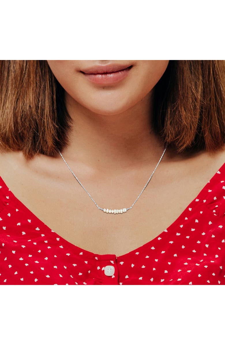 DELMAR Sterling Silver Cultured Freshwater Pearl Bar Pendant Necklace & Bracelet Set, Alternate, color, White