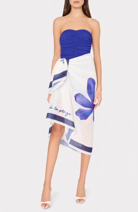 Plumbago Placement Print Cover-Up Sarong