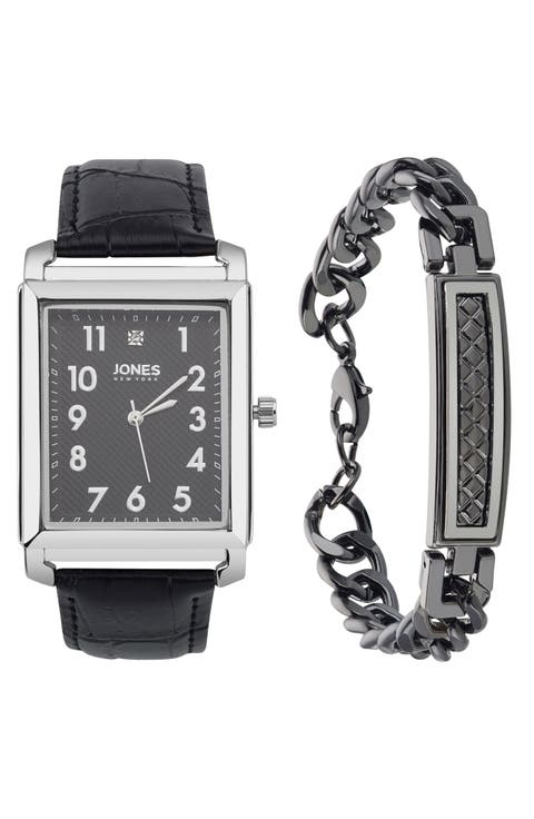 Diamond Accent Three-Hand Quartz Watch & ID Bracelet Set