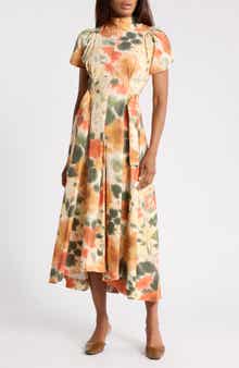 Tulip Puff Sleeve Cotton Midi Dress