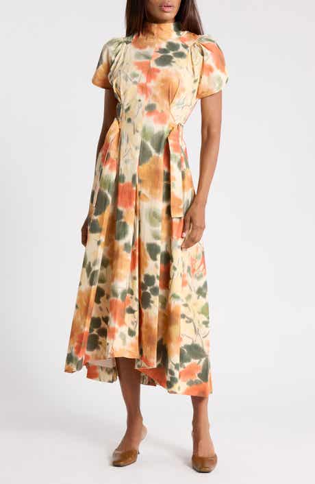 Tulip Puff Sleeve Cotton Midi Dress