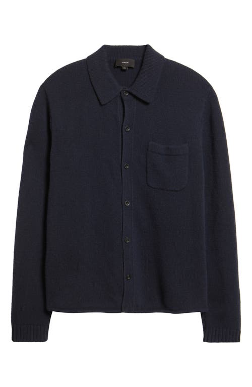 Vince Contour Hem Lambswool Cardigan In Blue