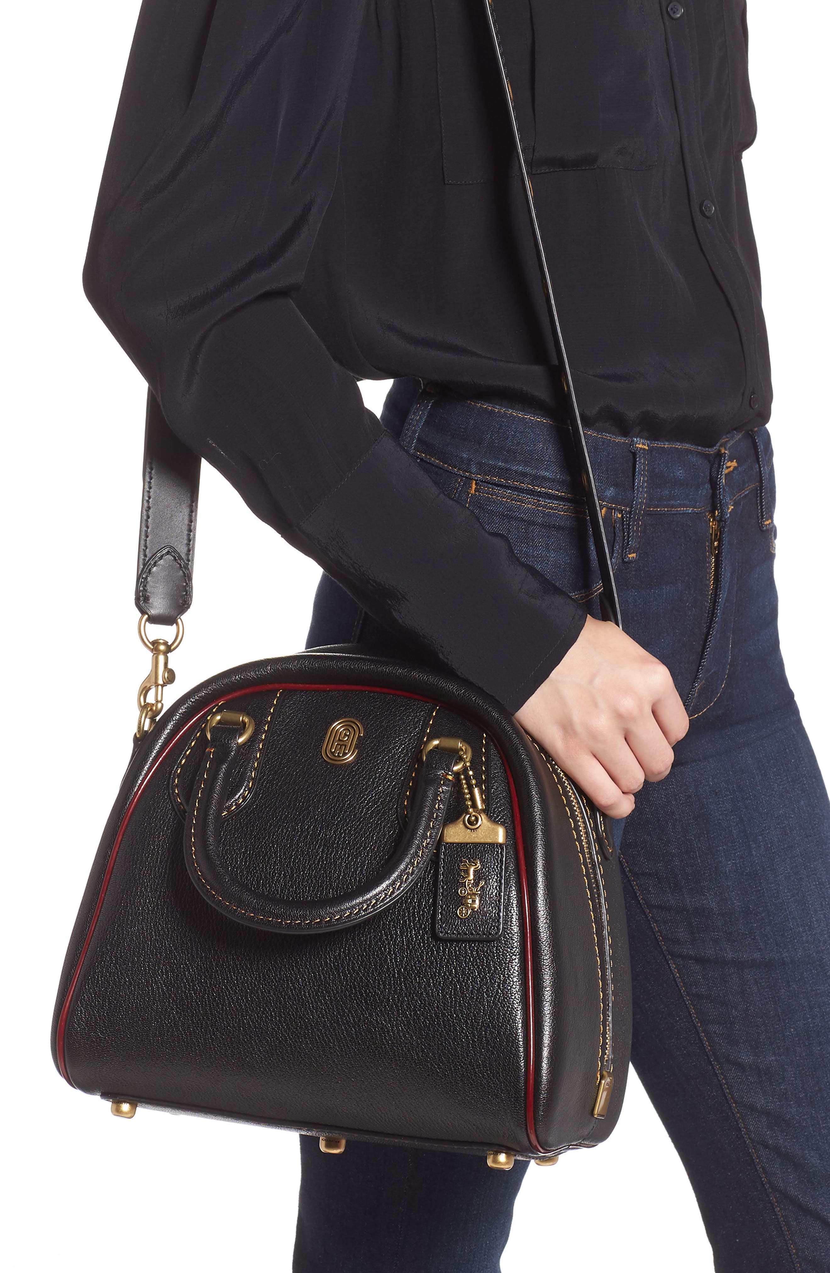 COACH Marleigh Goatskin Leather Dome Satchel, Alternate, color, 