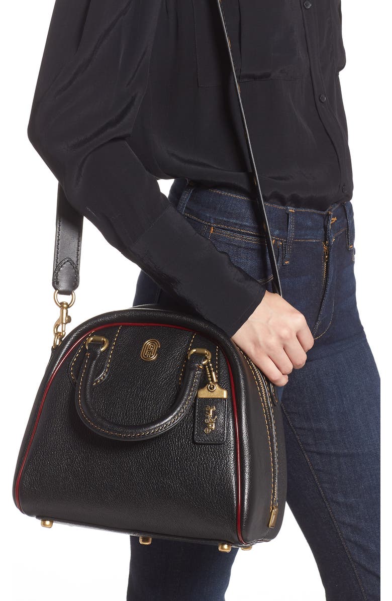 COACH Marleigh Goatskin Leather Dome Satchel, Alternate, color,