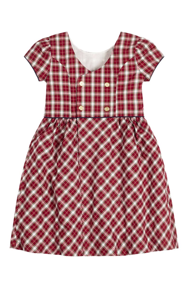 Hope & Henry Girls' Organic Short Sleeve Schoolgirl Dress, Toddler, Alternate, color, Dark Red Collegiate Check