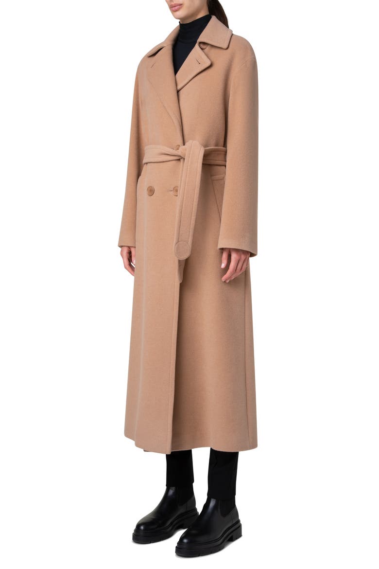 Double Breasted Belted Wool Blend Coat, Alternate, color, MALT