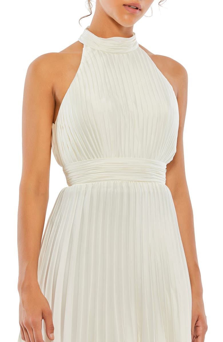 Mac Duggal Pleated Sleeveless High Neck Satin Minidress, Alternate, color, 