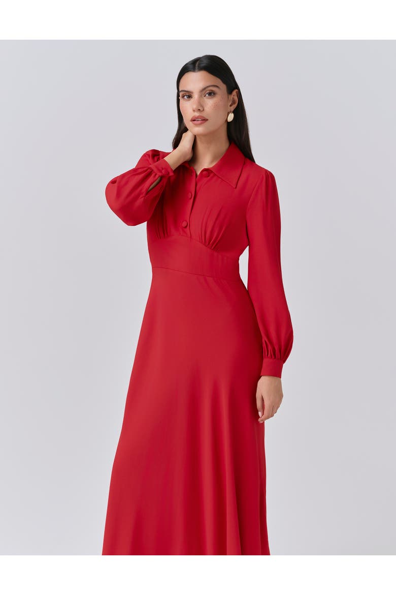 Wendy Crepe Collared Neck Midi Dress, Alternate, color, Red