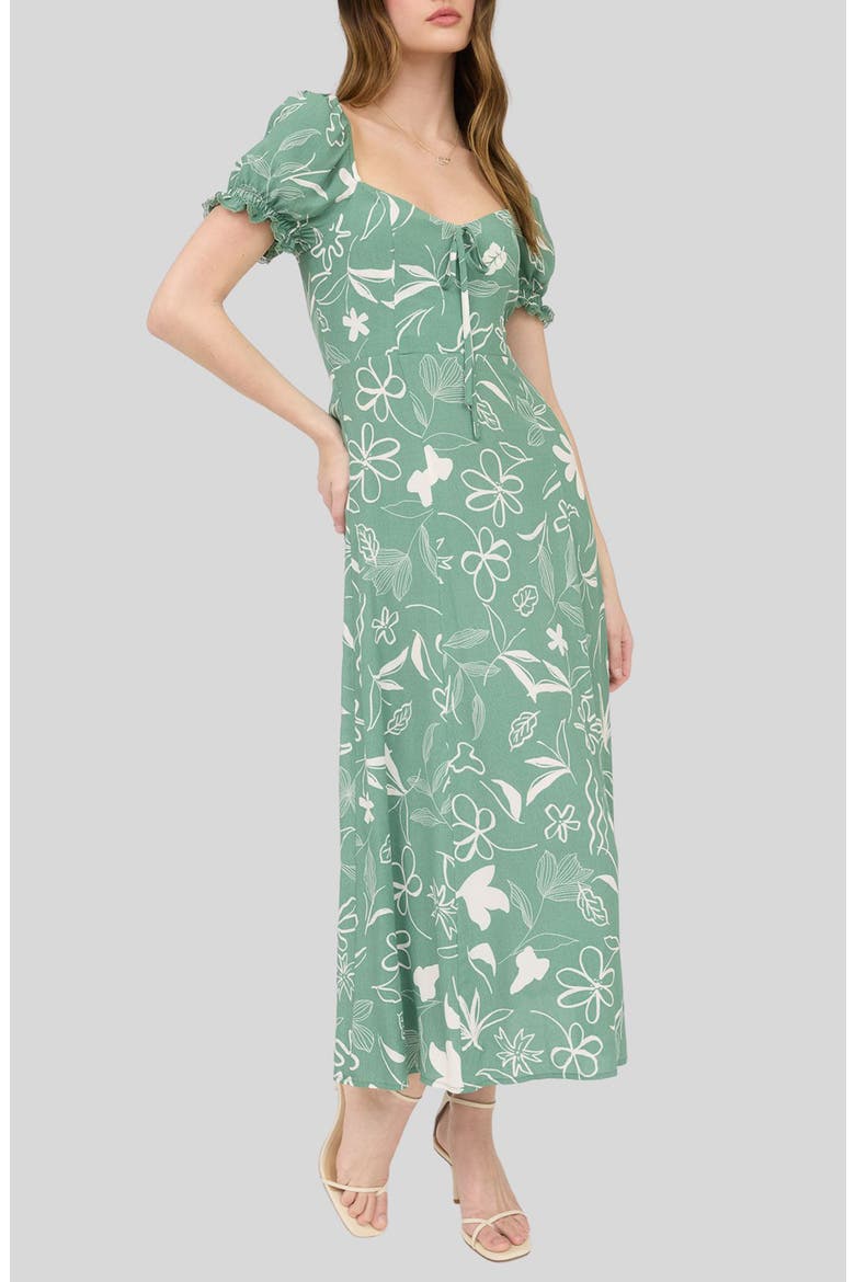 Floral Midi Dress, Alternate, color, LIGHT HUNTER GREEN