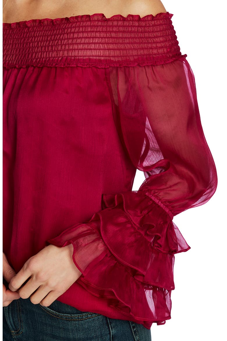 Off the Shoulder Ruffle Cuff Blouse, Alternate, color, PLUMERIA