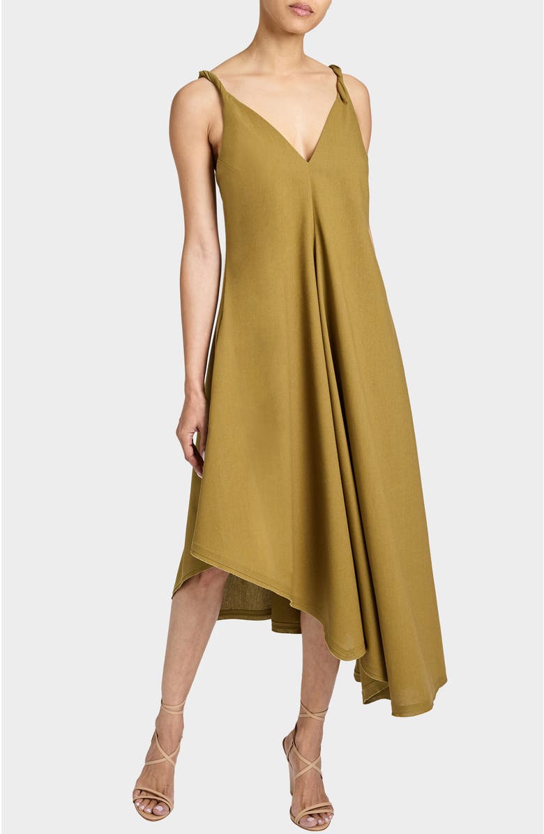 Santorelli KOURT Asymmetric Sleeveless Linen Blend Midi Billow Dress, Alternate, color, Olive