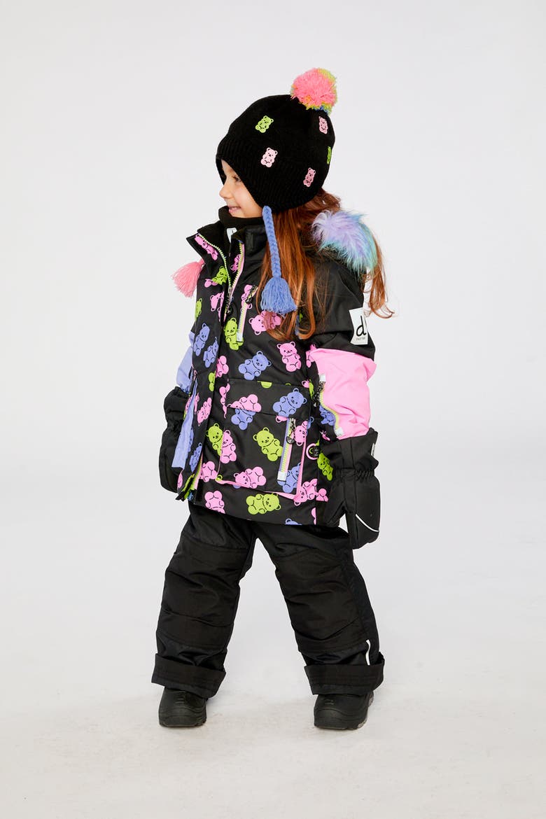 Play Gummy Bear Jacket & Reinforced Pants Two Piece Snowsuit, Alternate, color, Black Printed Gummy Bears
