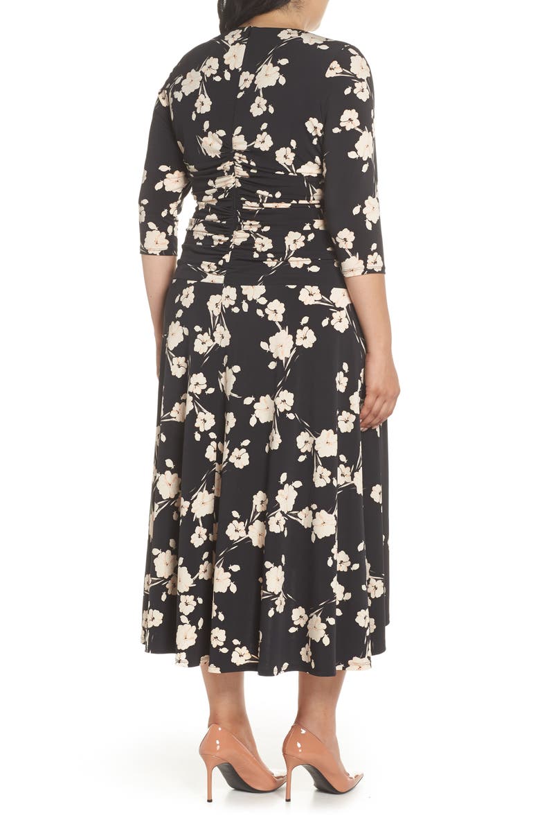 Maggy London Ruched Floral Midi Dress, Alternate, color,