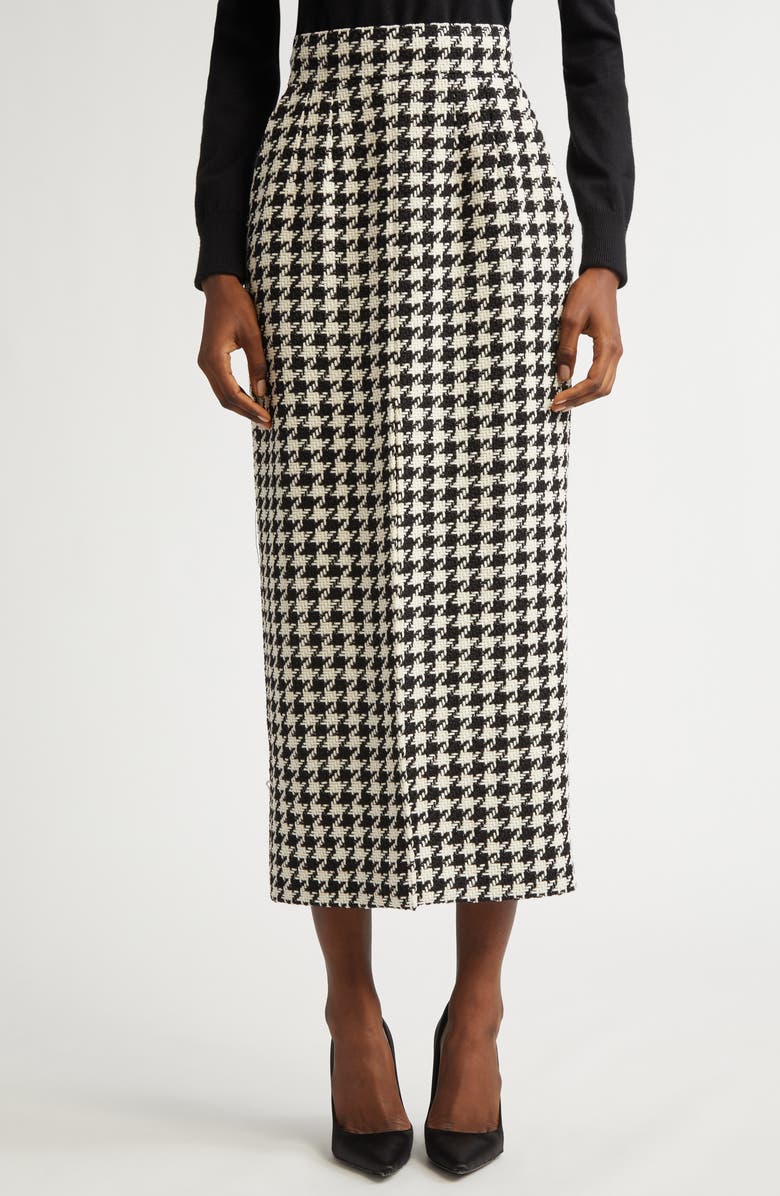 Dolce&Gabbana Macro Houndstooth Long Wool & Cotton Skirt, Alternate, color, 