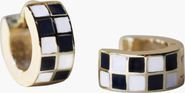 Nickel & Suede Checkered Enamel Huggies