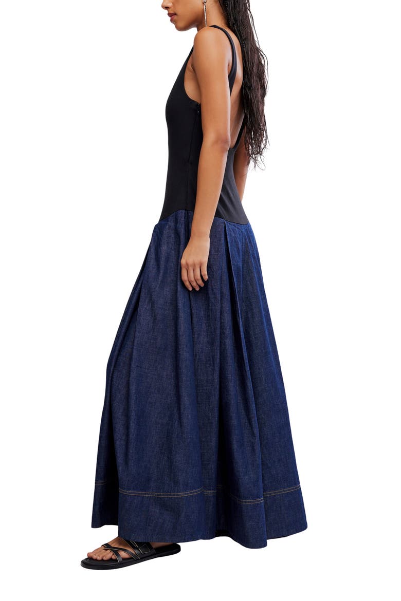 Elio Mixed Media Maxi Dress, Alternate, color, DARK COMBO