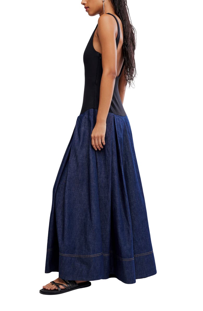Free People Elio Mixed Media Maxi Dress, Alternate, color, Dark Combo