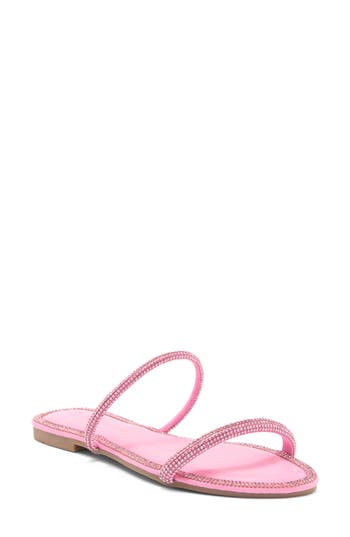 Wild Diva Lounge Roo Rhinestone Slide Sandal In Pink