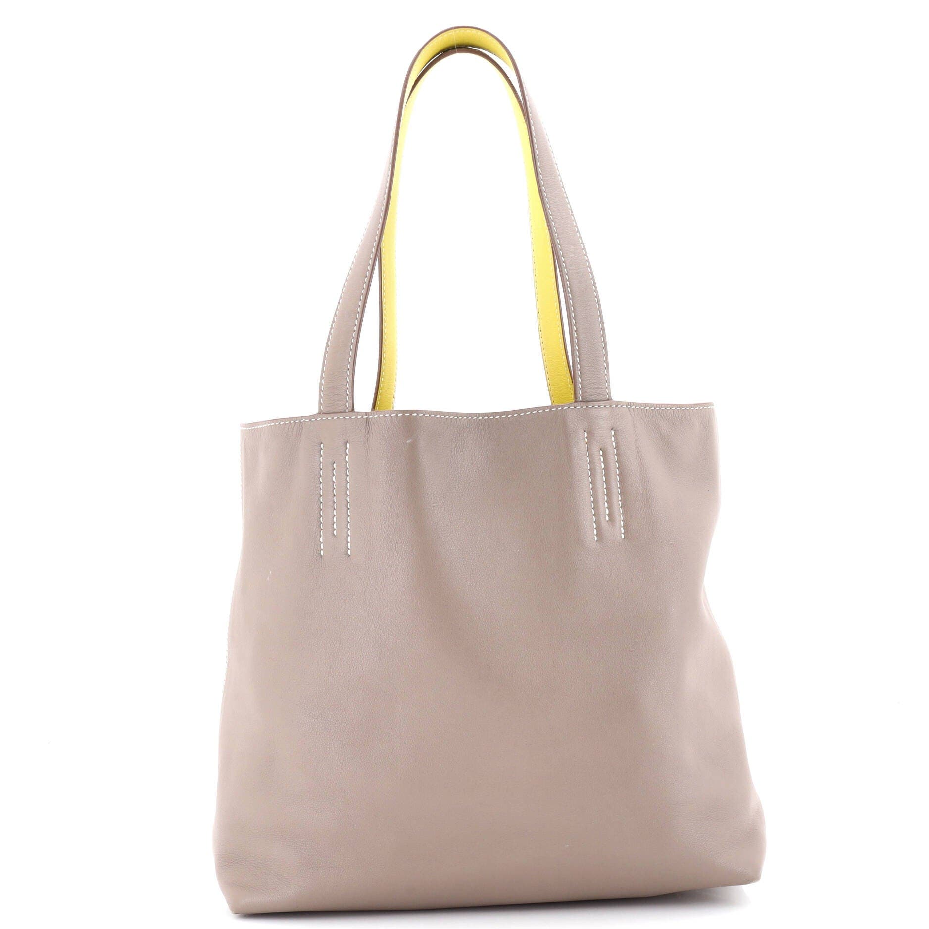 Pre-Owned Hermes Double Sens Tote Veau Sikkim 28, Main, color, Double Sens-Etoupe/Lime