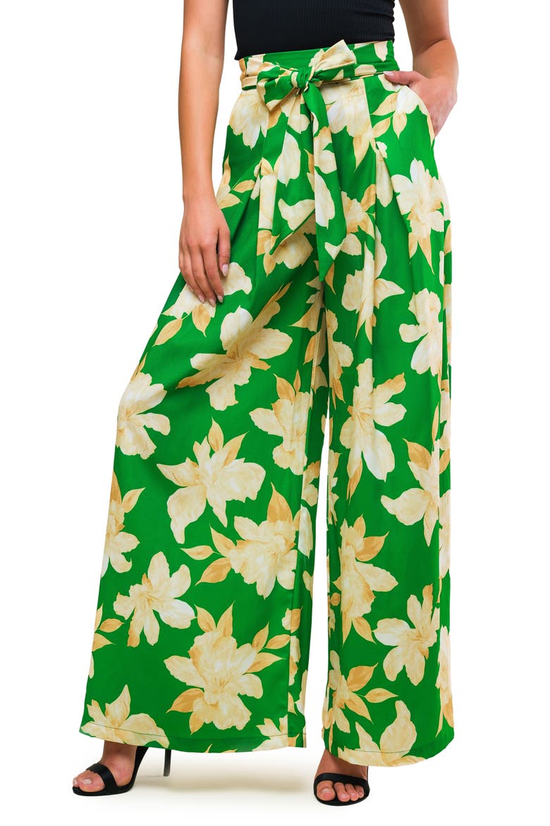Floral High Waist Wide Leg Pants, Main, color, GREEN GOLD