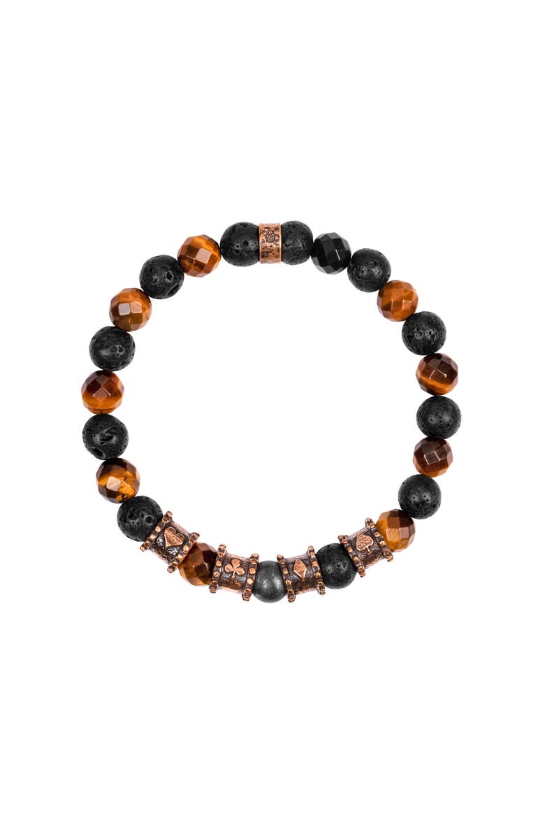 Men's Tiger’s Eye Lava Stone Multi Charm Beaded Bracelet - Streak of Luck, Main, color, Black/brown/bronze