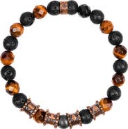 Karma and Luck Men's Tiger’s Eye Lava Stone Multi Charm Beaded Bracelet - Streak of Luck