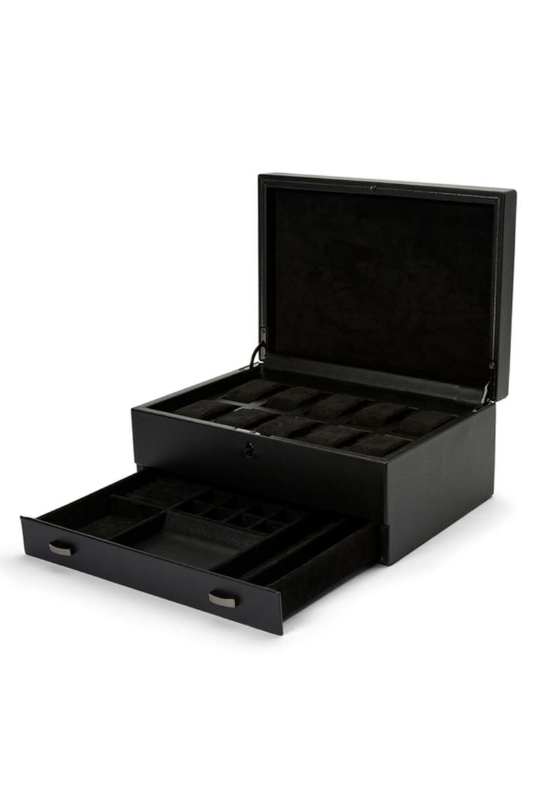 British Racing 10 Piece Watch Box with Drawer, Alternate, color, Black