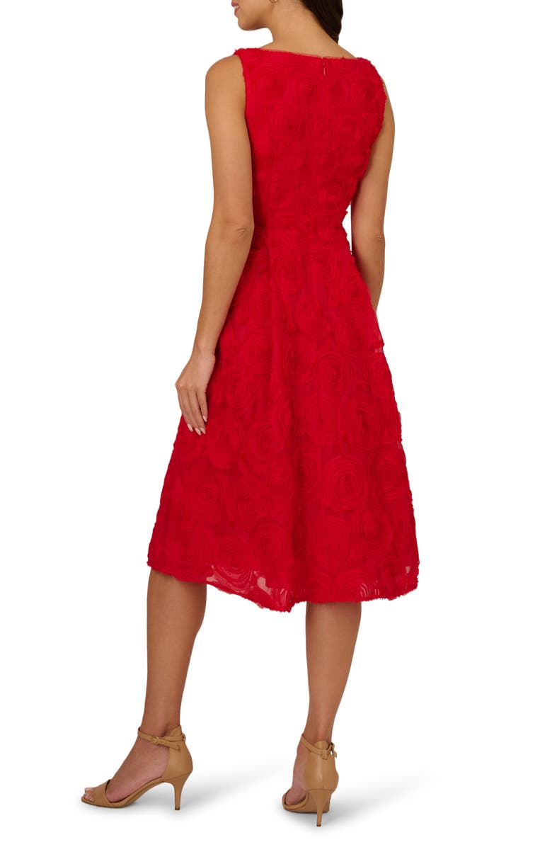 Adrianna Papell Rosette Soutache Lace Cocktail Midi Dress, Alternate, color, Red