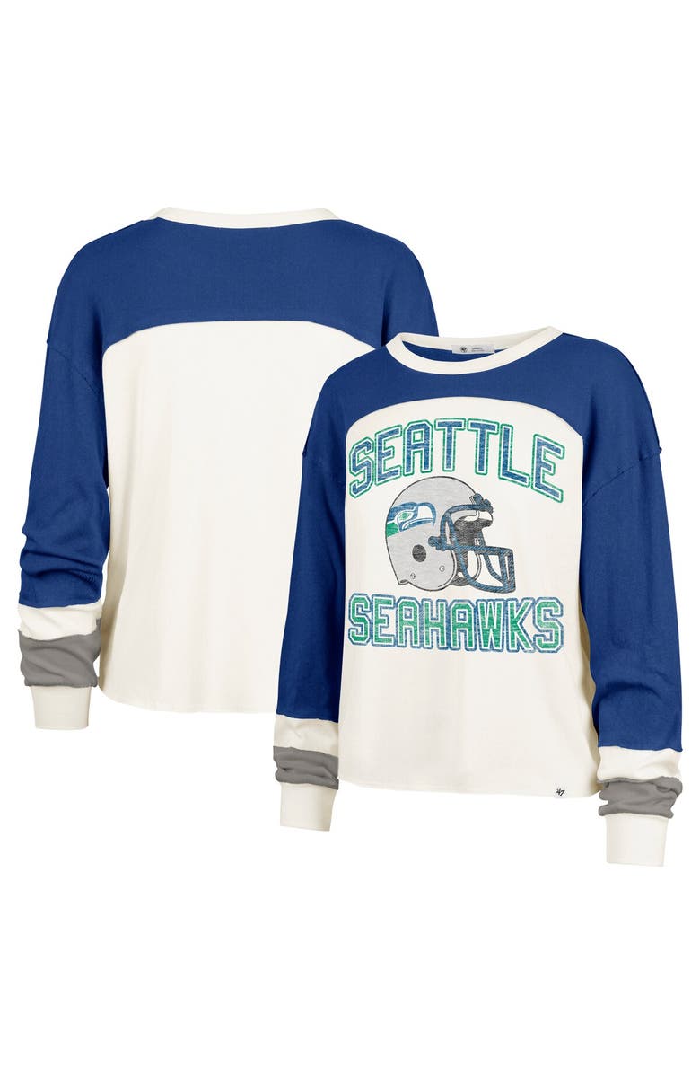 '47 Women's '47 Cream Seattle Seahawks Double Header Curve Raglan Long Sleeve Crop Top, Main, color, Cream