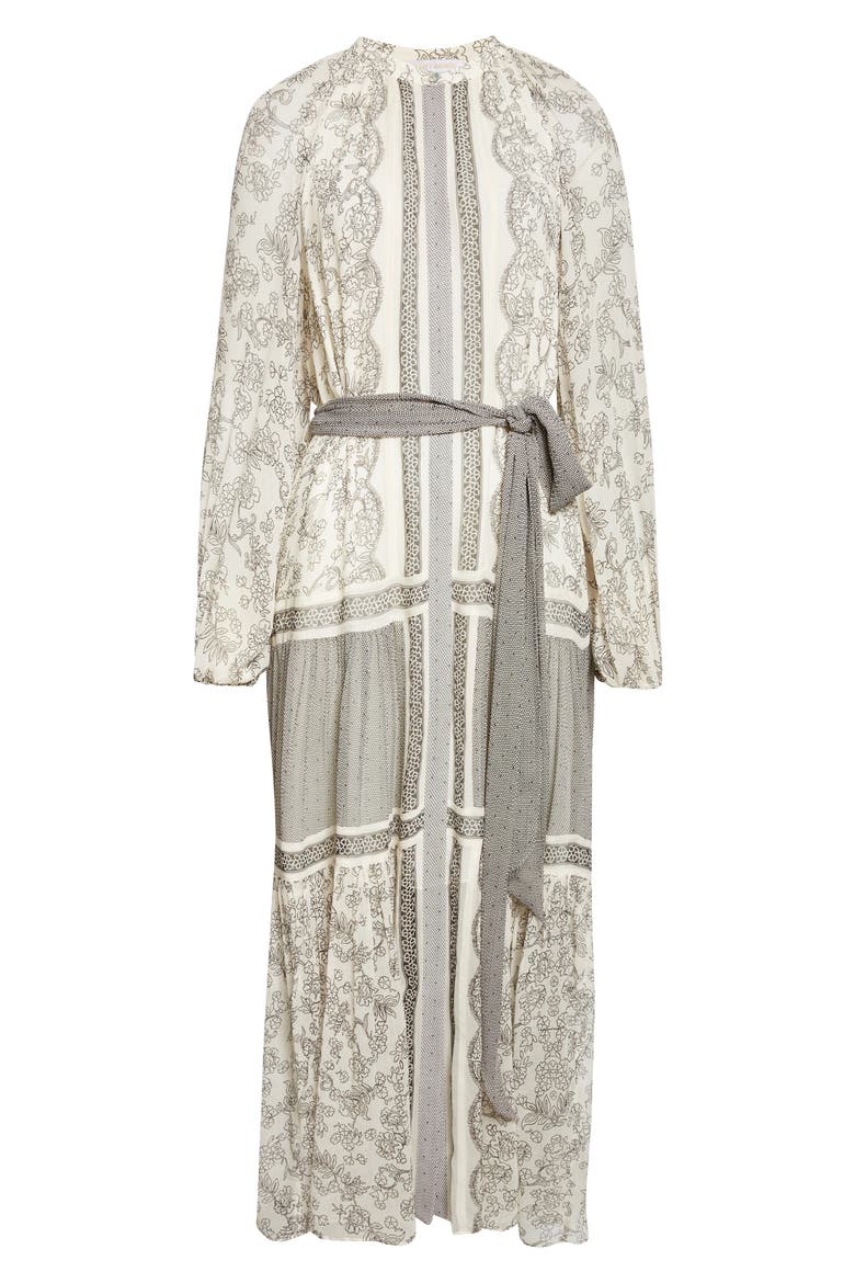 Halley Mixed Print Long Sleeve Silk Dress, Alternate, color, BONE/ BLACK FLORAL