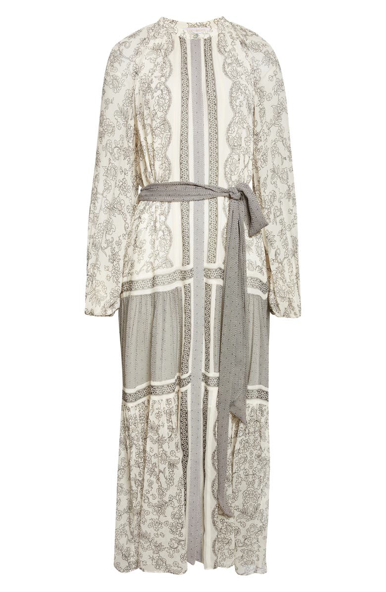 Ramy Brook Halley Mixed Print Long Sleeve Silk Dress, Alternate, color, Bone/ Black Floral