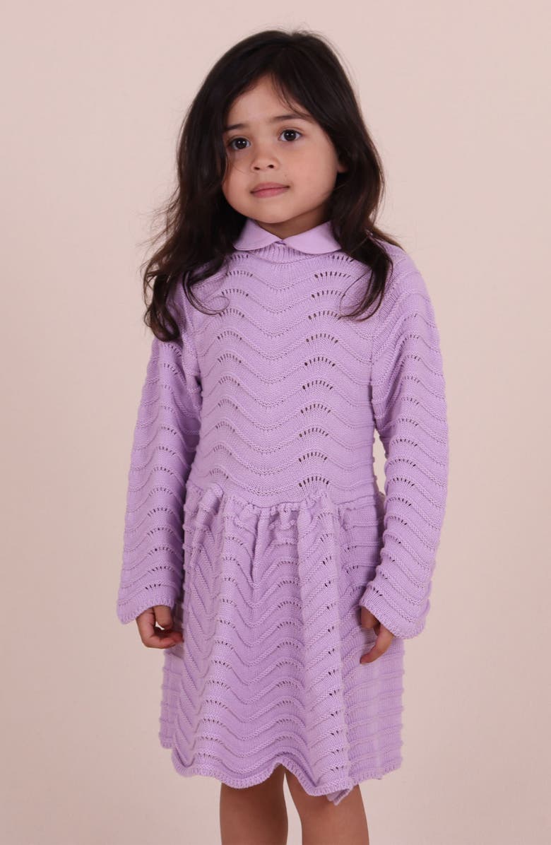 TINY TRIBE Kids' Peter Pan Collar Knit Dress, Alternate, color, Lilac