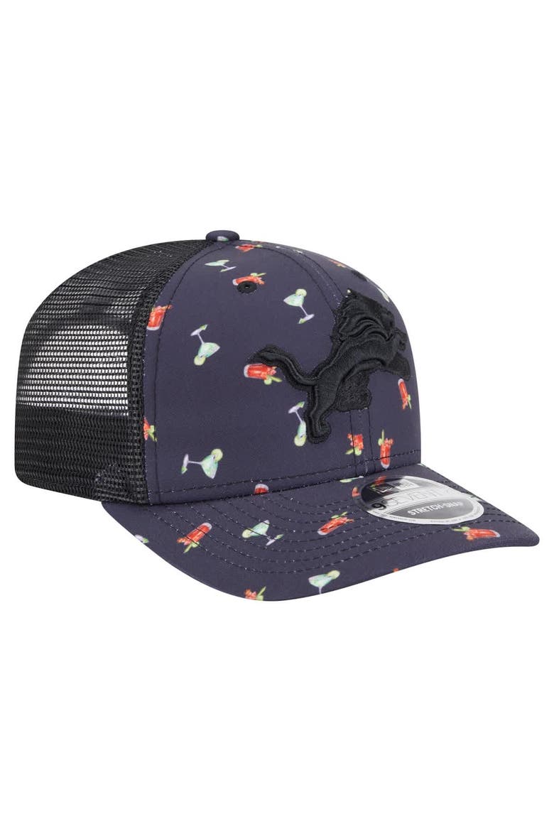 Men's New Era  Navy/Black Detroit Lions Adventure Drinks Pattern 9SEVENTY Stretch-Snap Hat, Alternate, color, Navy