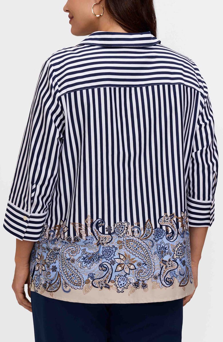 Foxcroft Julia Stripe Cotton Popover Top, Alternate, color, Blue Multi