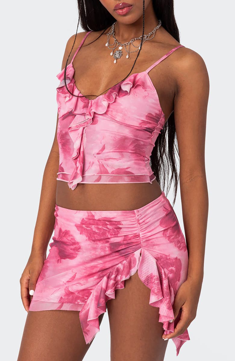 EDIKTED Wanda Ruffle Trim Crop Camisole, Alternate, color, Pink