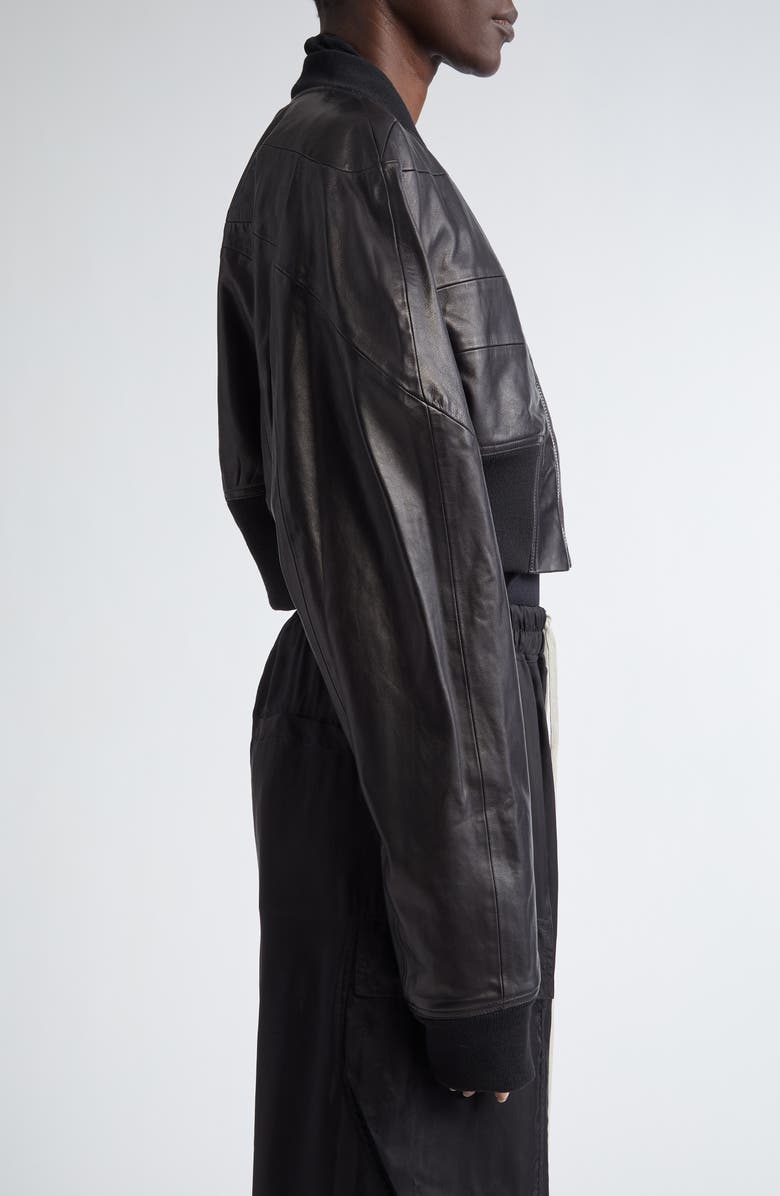Rick Owens Girdered Leather Crop Bomber Jacket, Alternate, color,