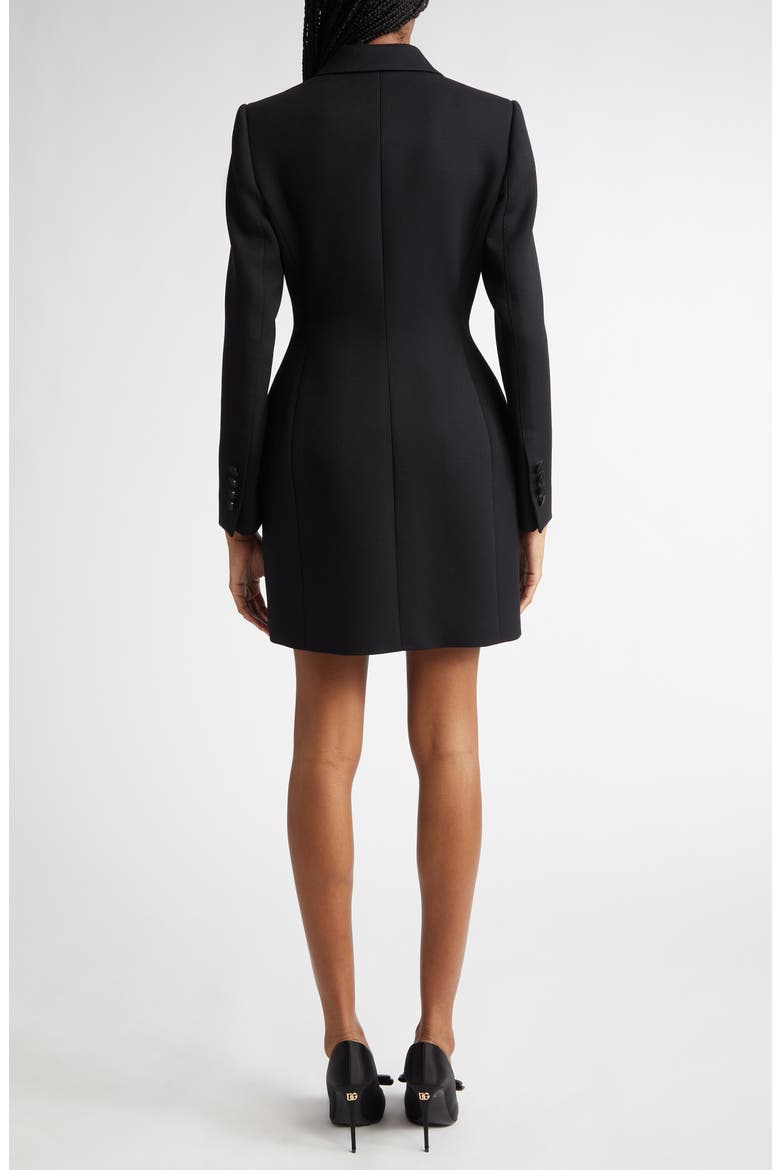 Hourglass Double Breasted Long Wool & Silk Blend Tuxedo Jacket, Alternate, color, NERO