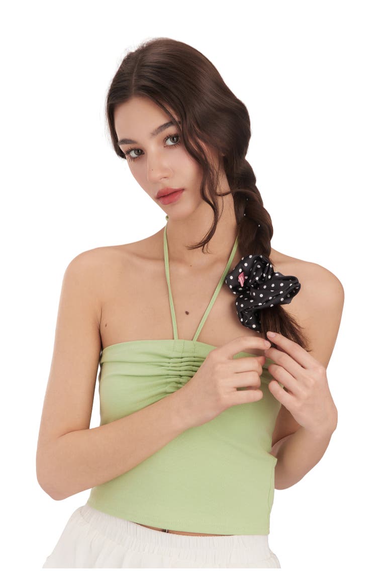 Polka Dot Silk Scrunchie, Alternate, color, Black