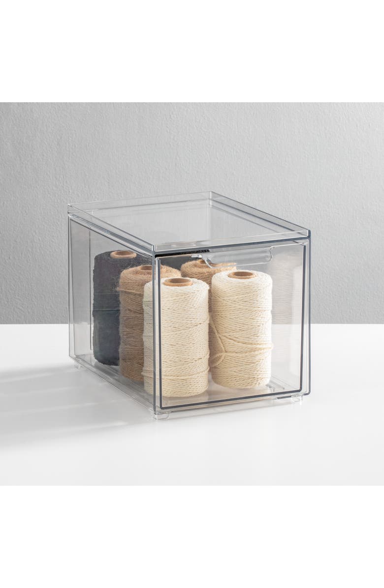 mDesign Plastic Stackable Kitchen Pantry Organizer with Drawer - 8 Pack - Clear, Alternate, color, Clear